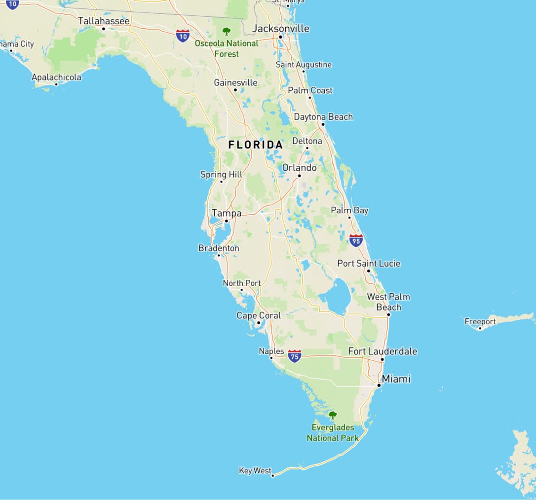 Florida Map - 305 Express USA covers all Florida State